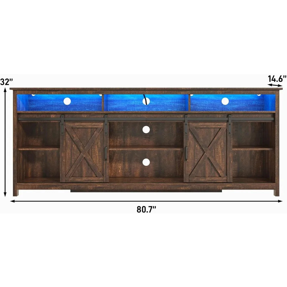 Led farmhouse tv stand for 90/85 inch tvs rustic entertainment center cabinet stands with power outlets brown - united