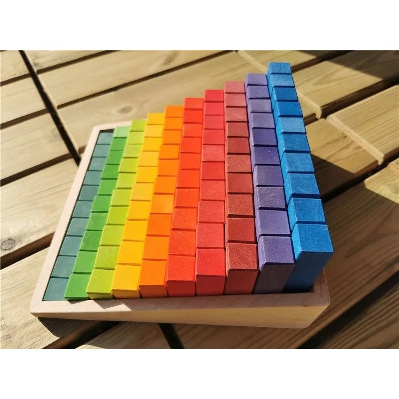 100pcs small wooden building blocks set rainbow stacking counting timber square construction tube toys for kids