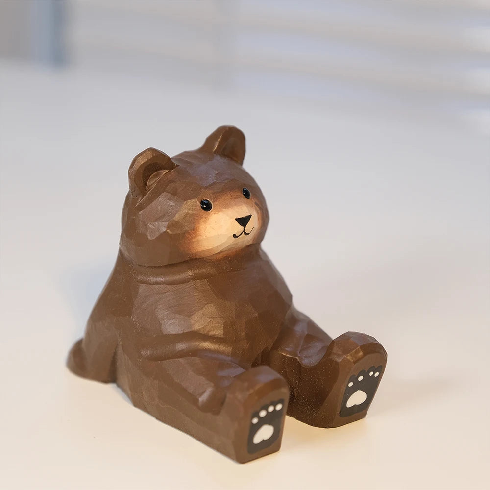 handcrafted-wood-carving-home-decorations-desk-accessories-room-decor-handmade-brown-bear-statue-room-decor-phone-stand
