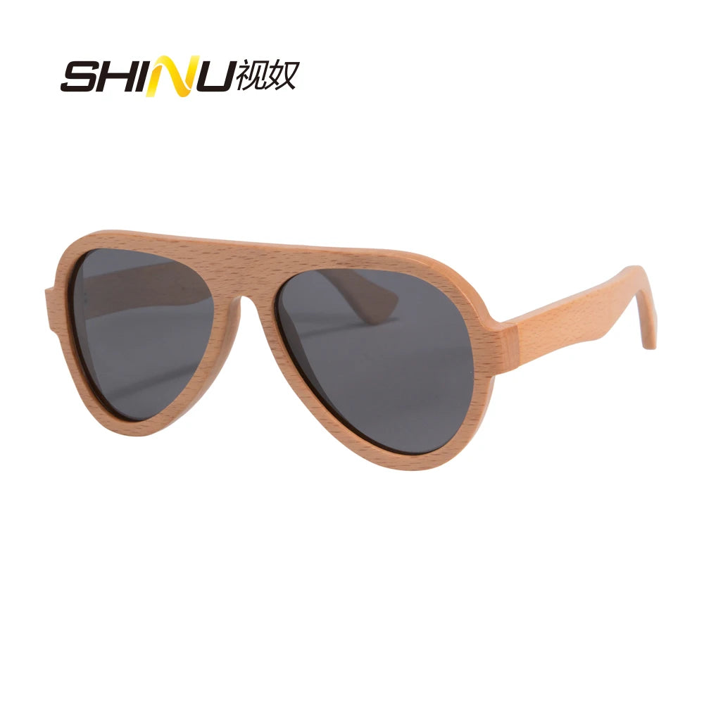 Shinu brand wooden sunglasses men 2023 wood for high quality polarized handmade glasses vintage lenses - beech / tac