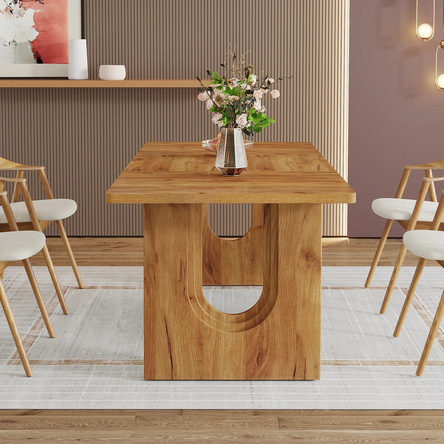 Tribesigns modern dining table for 6 to 8 people 71’’ large kitchen with wood pedestal base,