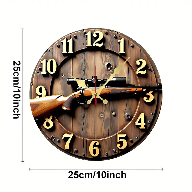 Winchester rifle wooden round silent hanging wall clock suitable for living room office study bedroom home decoration