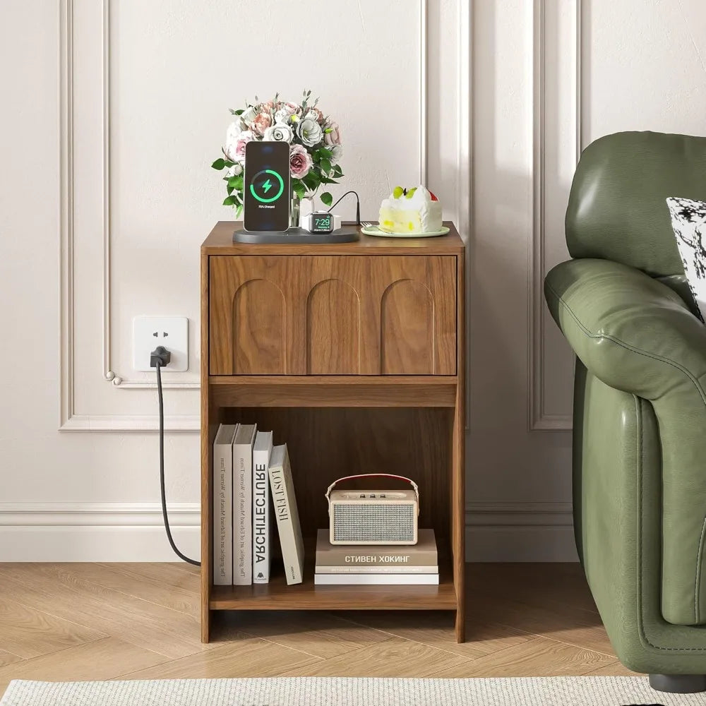 Nightstands set of 2 15.74’’ wide night stand with drawer and open storage mid-century modern wooden bed side table