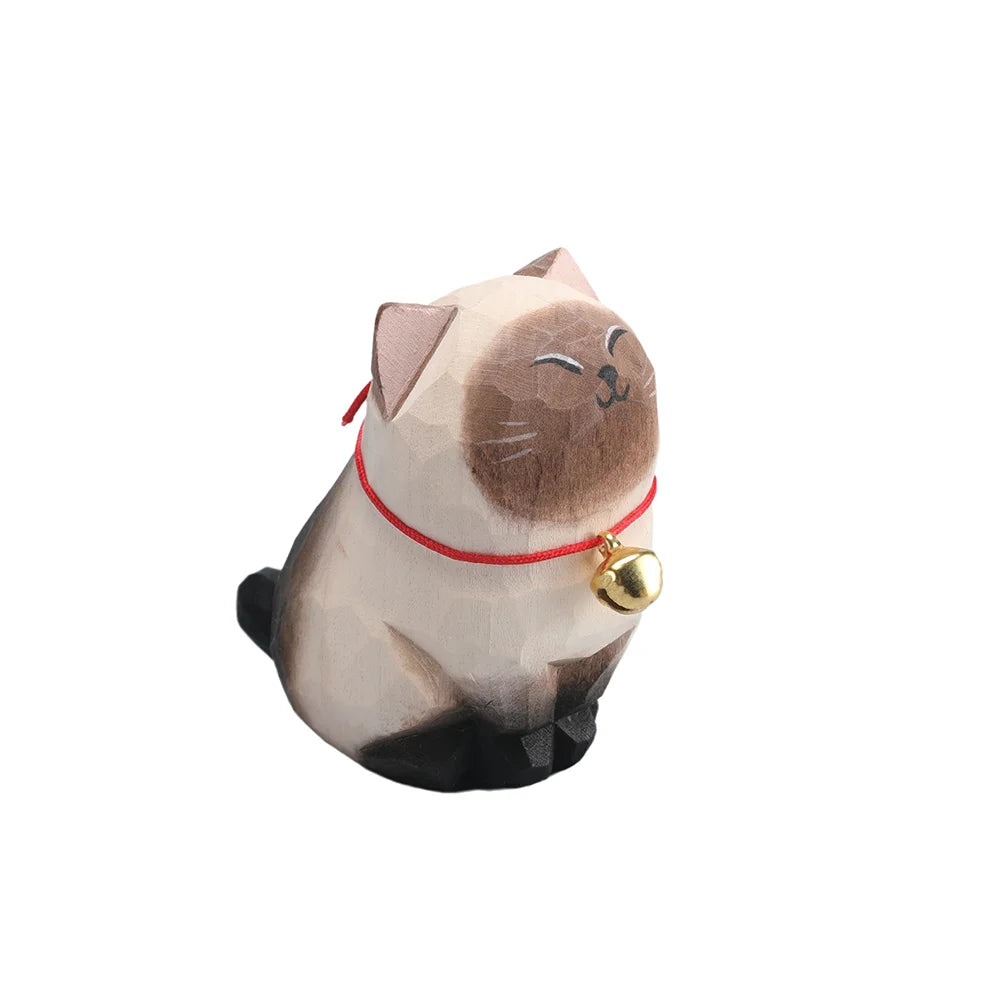 Christmas decorations handmade wood carving kitten ornaments small animal desktop cat decoration crafts birthday gift