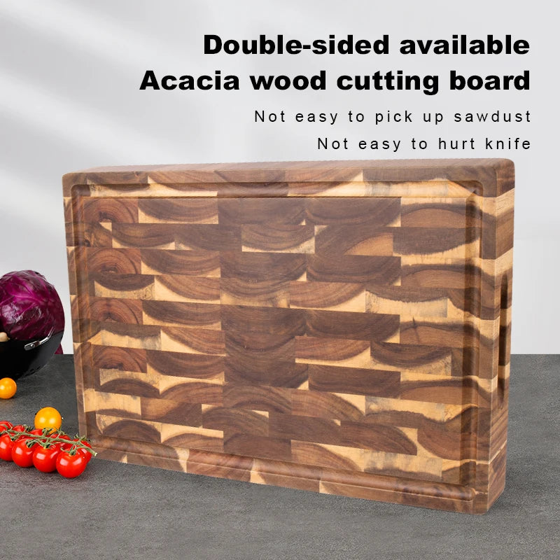 18 inch wooden chopping block double-sided using acacia wood end grain cutting board with juice groove eco-friendly