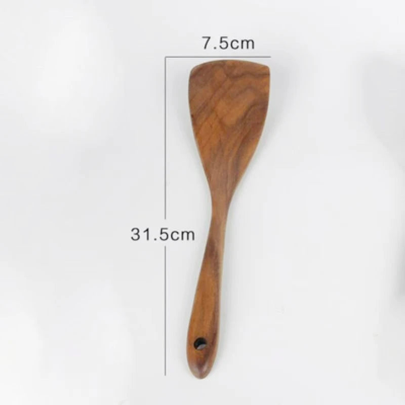 Senior teak cooking spoon acacia wood kitchenware long handled spatula non stick pan heat-resistant easy to clean