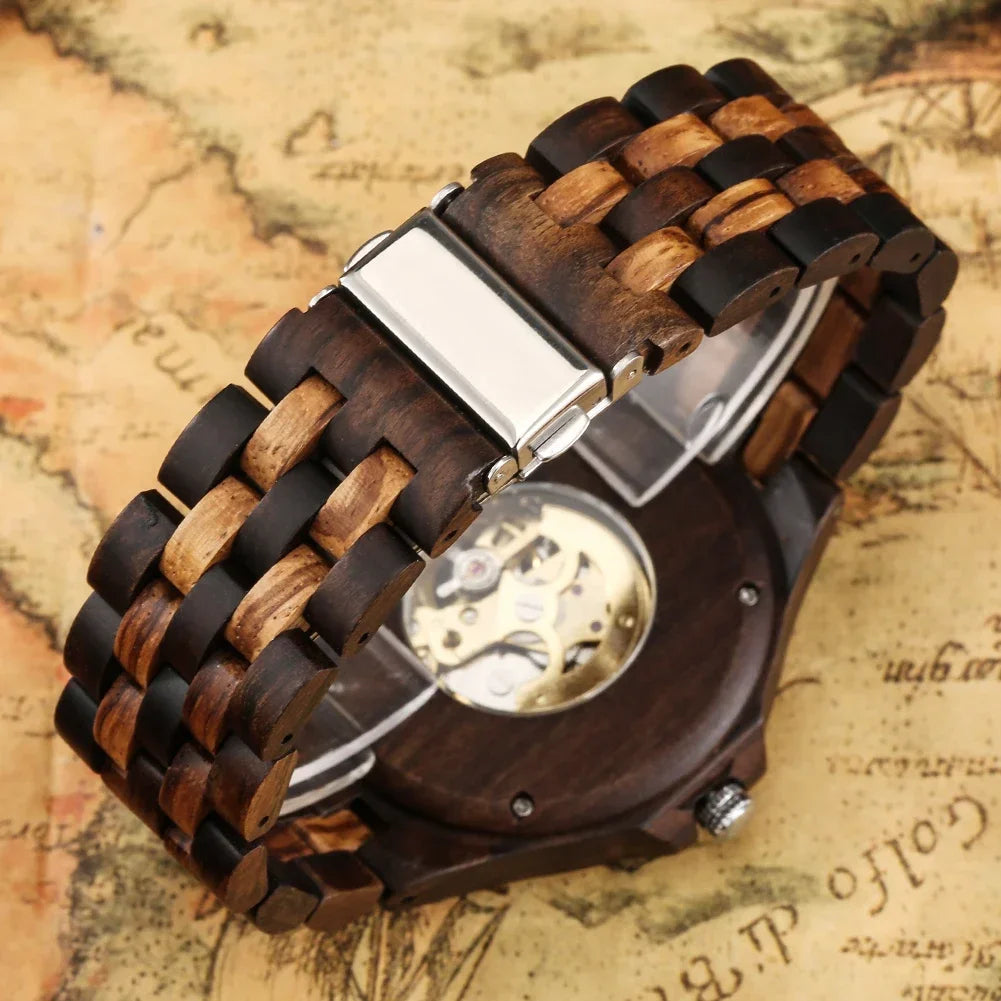 New full wooden automatic men watches gold analog arabic numerals display wood bracelet wristband self-winding male