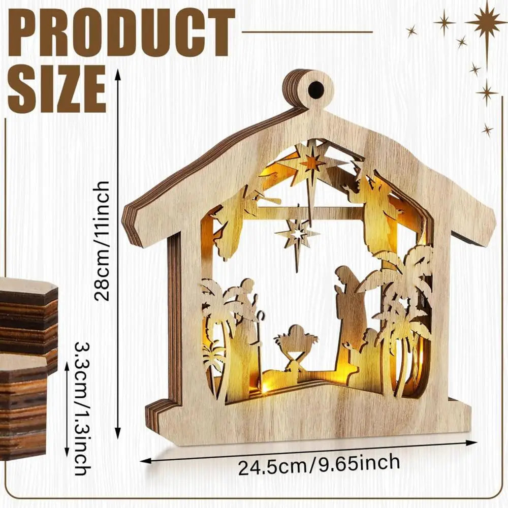 Led nativity scene wooden jesus ornament holy statue home party tabletop decoration chrismas gift - a / china