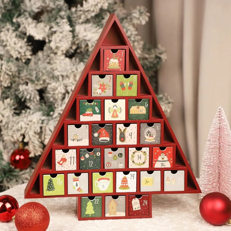 Wooden christmas advent calendar with 24 drawers tree shaped countdown to refillable for holid - united states