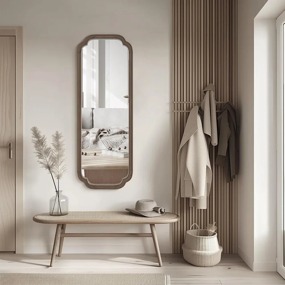 Full length mirror wall mounted 43’’x16’’ rustic wooden frame floor large body for bedroom leanin - walnut a / united