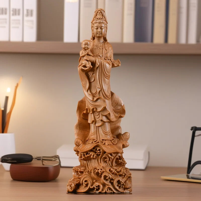 natural-cypress-sending-son-guanyin-statue-chinese-buddhist-character-statue-solid-wood-carving-feng-shui-room-ornaments-21cm