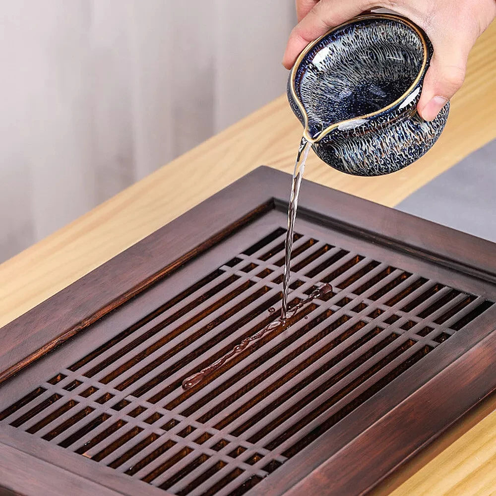Bamboo wood tea tray with drainage - water storage board for kung fu