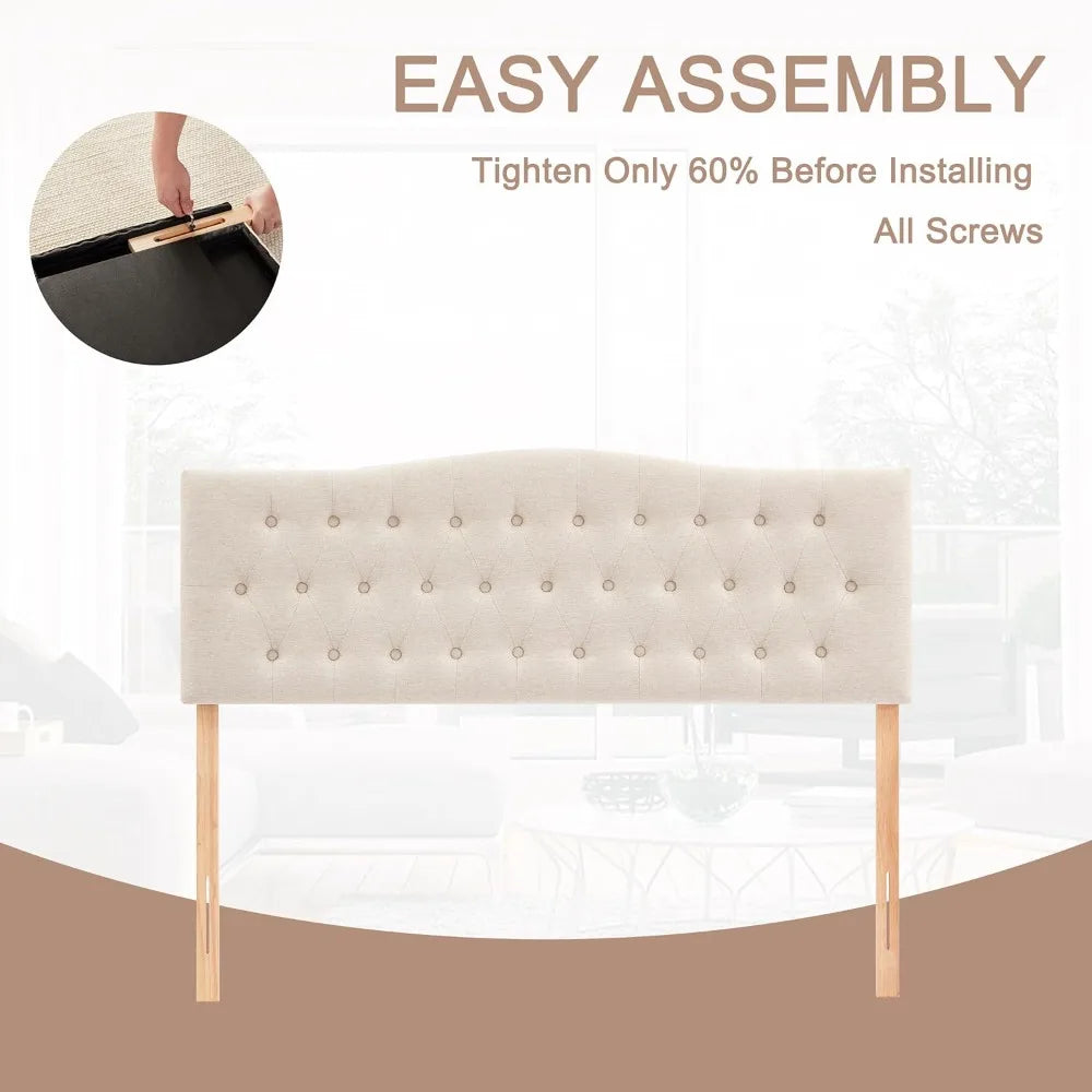 Tufted upholstered headboard queen size sturdy and durable solid wood bed headboard fabric adjustable height from 37