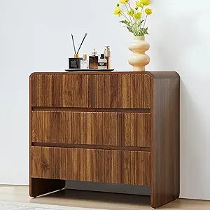 Flute 3 drawer dresser,31.5’’ wide dresser nightstand for bedroom,mid century modern wood chest of with curved