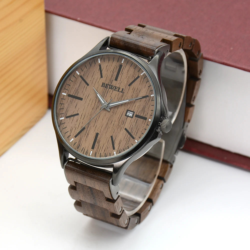 Men’s handmade wooden wrist watch fashion minimalist slim analog quartz for men - 199a