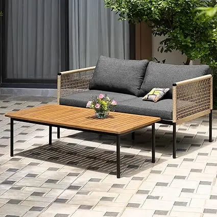 Rocking chairs design heavy duty 400lbs capacity wood patio bistro set 3 piece outdoor - black with coffee ta / united