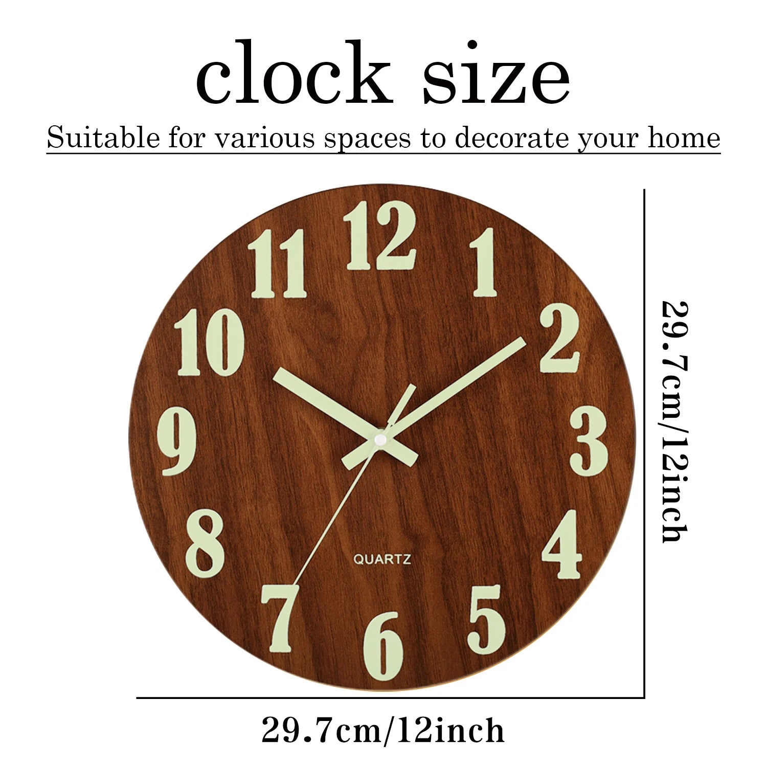 12 inch luminous wall clock wood silent light in dark night nordic fashion non ticking with night light