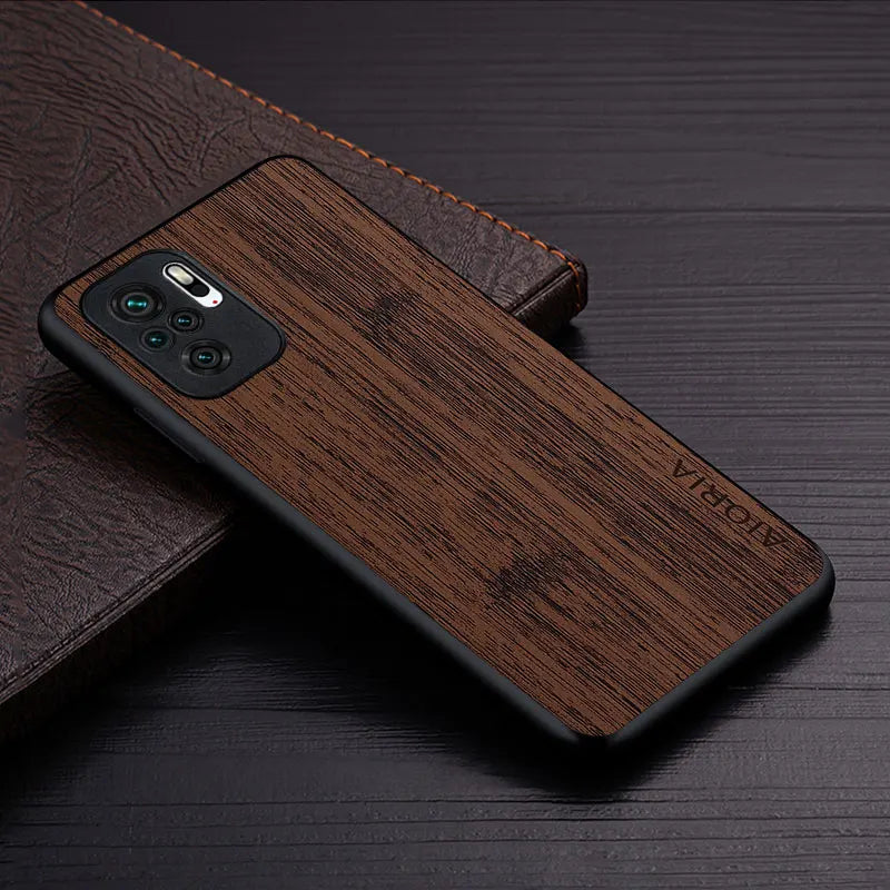 Case for poco m5s funda bamboo wood pattern leather phone cover luxury coque xiaomi poco m5s case - coffee