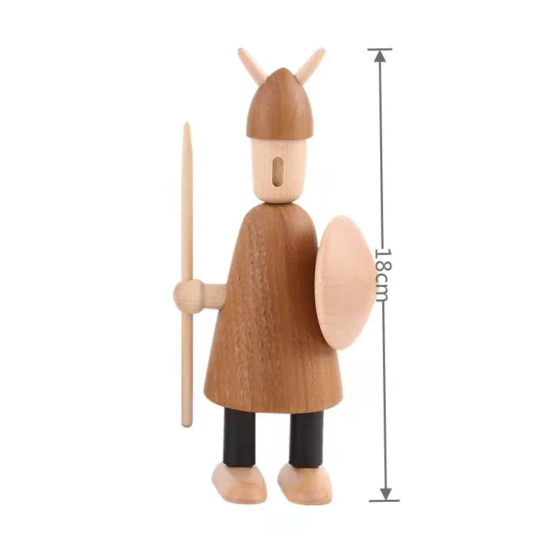 Traditional style wooden dolls for home decor creative wood carved vikings figures designed figurines shelf - 18cm / 1
