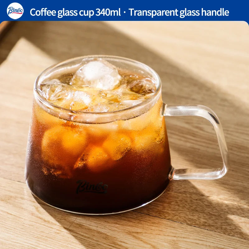 Bincoo 340ml transparent heat-resistant espresso cup glass coffee mug with wood handle cappuccino latte tea water cups
