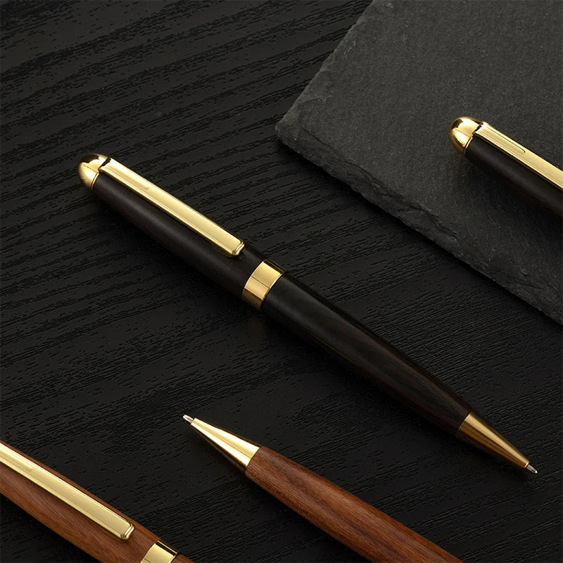 Portable retro rotary sandalwood wooden ballpoint pen natural solid wood pens for writing school office supplies