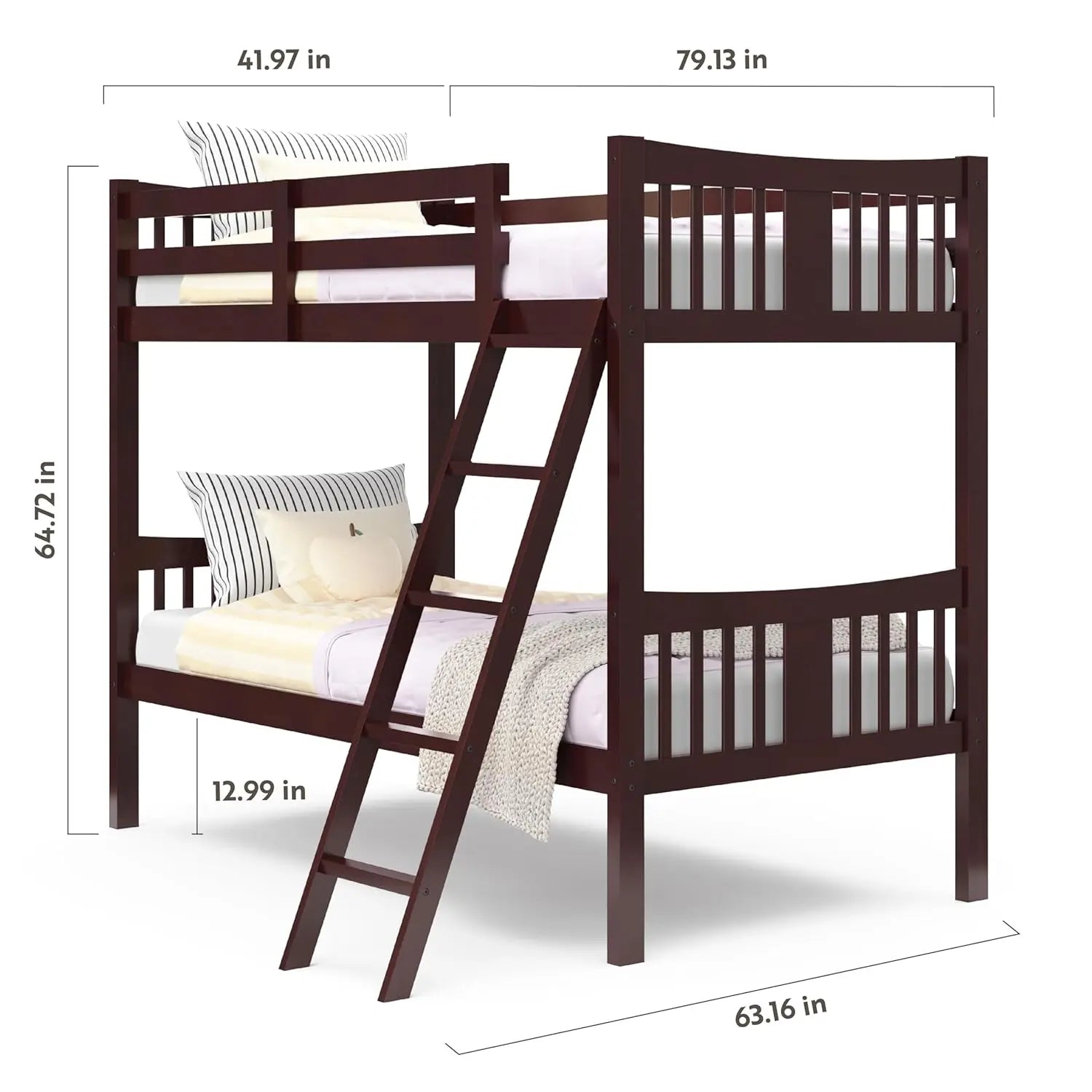 Bunk bed twin over (espresso) - beds for kids converts to 2 individual - united states