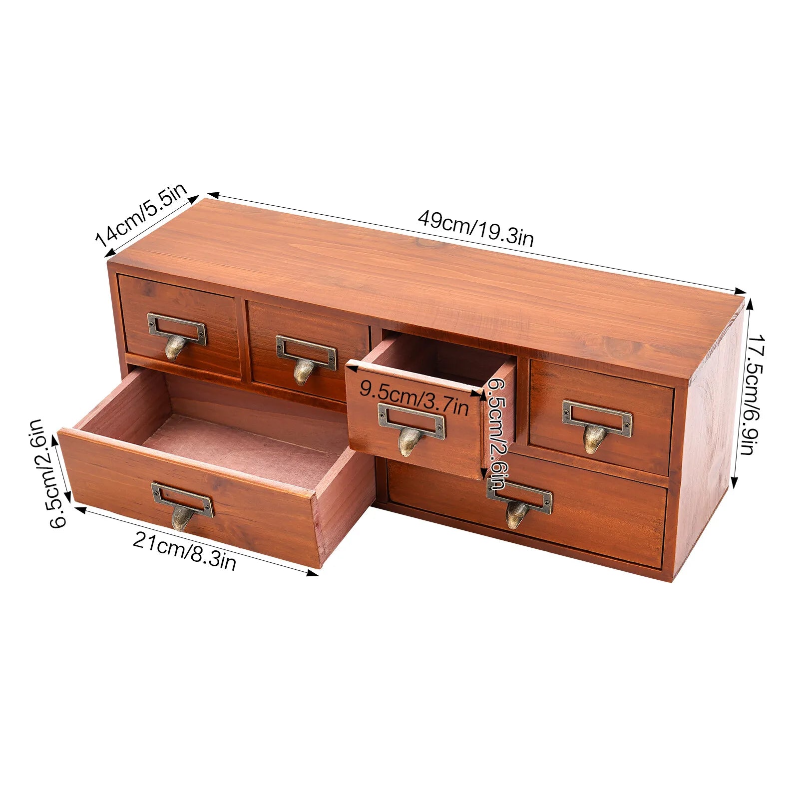 6-drawer 49*14*17.5cm storage cabinet desktop organizer retro box herbs library cards business - united states