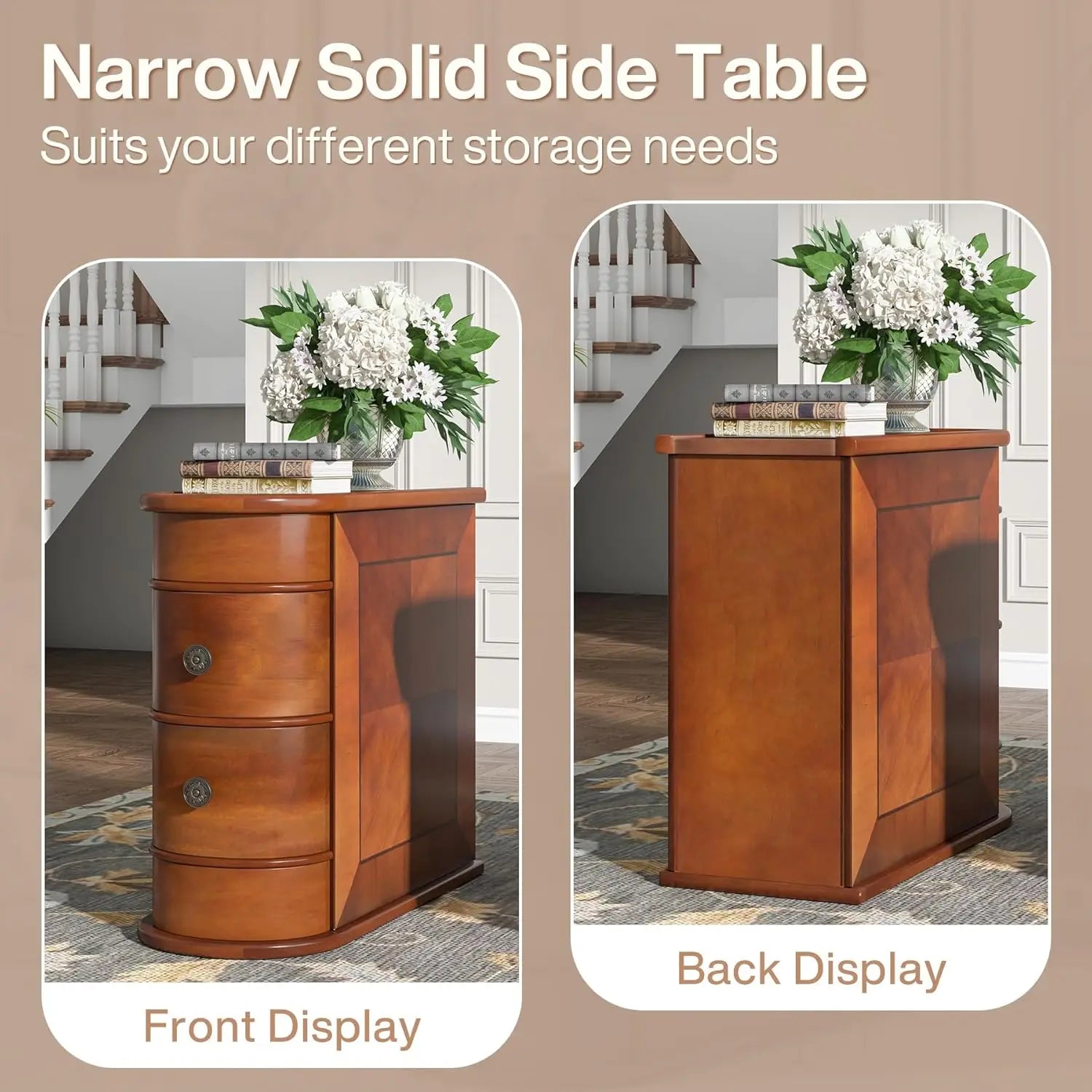Wood end table set of 2 narrow solid side 2-drawer slim chair no assembly required finished back walnut - united states