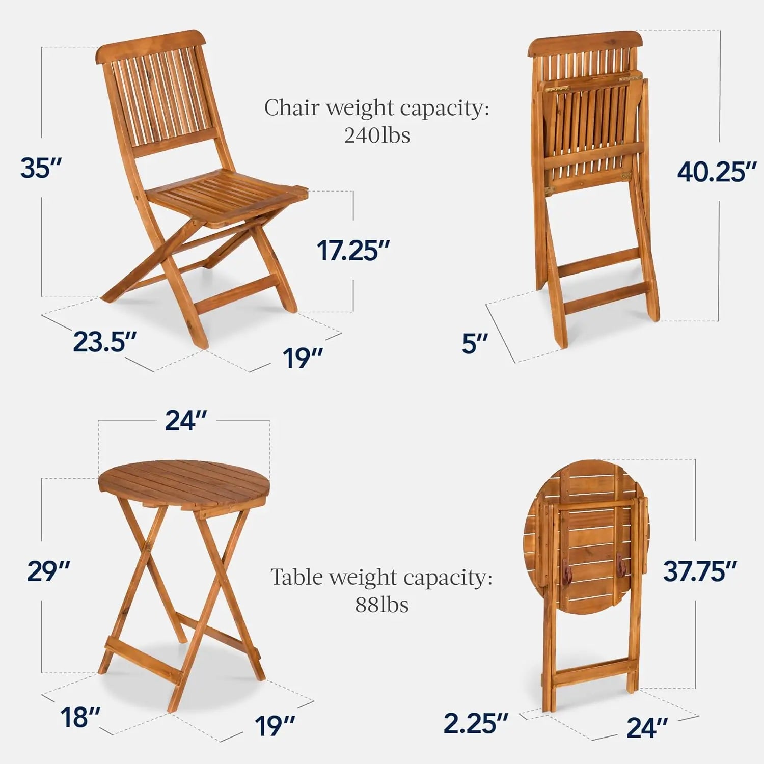 3-piece acacia wood bistro set folding patio furniture for backyard balcony deck w/ 2 chairs round coffee table,teak