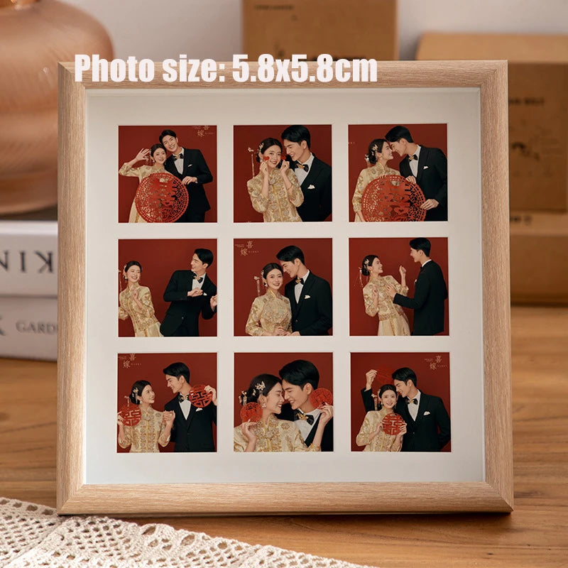 Imitative wooden photo frame for walls 23x23cm nine-square grid vintage frames stand pictures gift room desktop decor