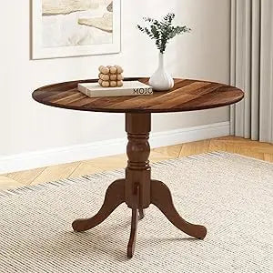40” round dining table for 4 people wooden kitchen with curved trestle legs large dinner room - united states / walnut