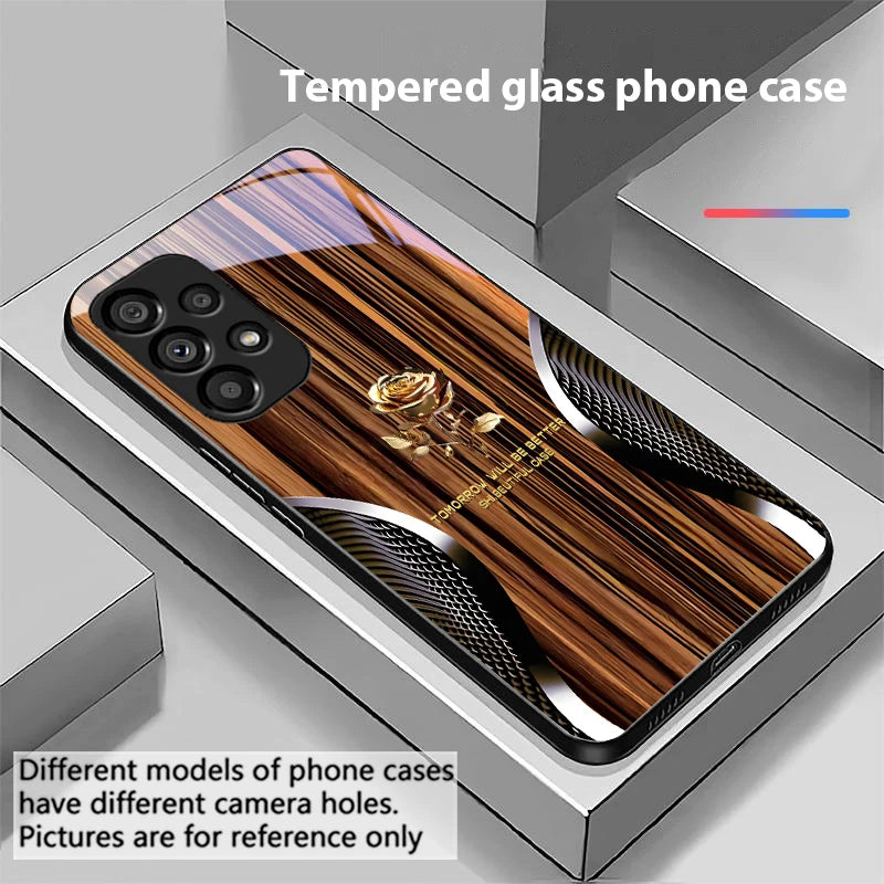 Wood grain snake for samsung galaxy s10 s20 plus s21 fe s22 s23 s24 s25 ultra black tempered glass phone case hard