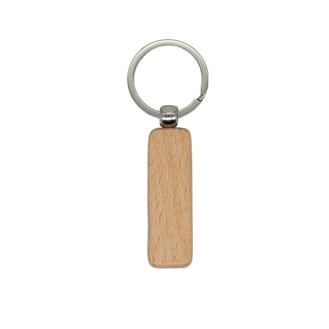100pcs 9 styles mixed diy blank wooden keychain rectangular round heart shape wood key chain ring - slender rectangle