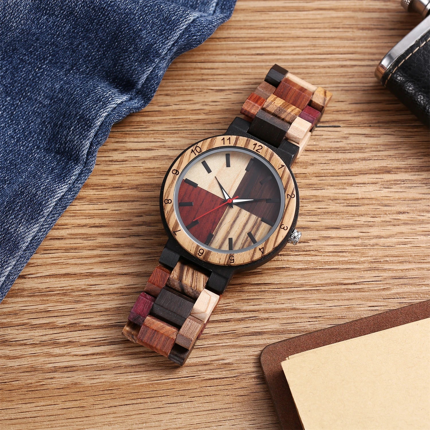 Personalized fashion creative men’s watch multi color dial colorful strap luminous wooden quartz watches relojes para