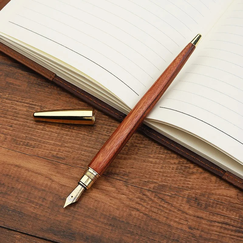 Retro simple sandalwood wooden fountain pens office signature students writing painting school stationery supplies