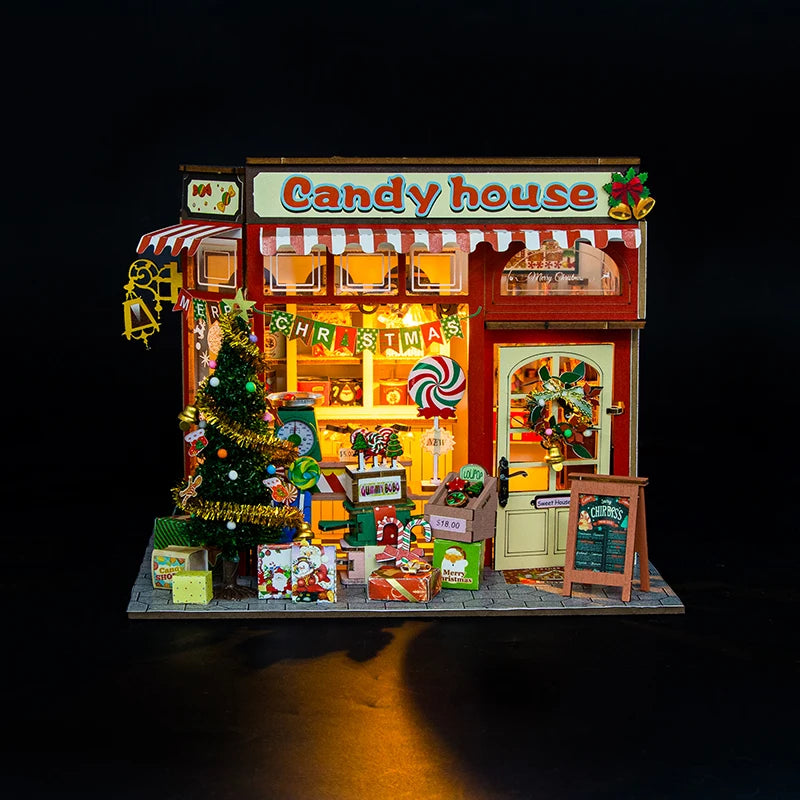 Christmas candy house diy wooden cottage kit - 3d puzzle miniature model creative home decor holiday gift - house
