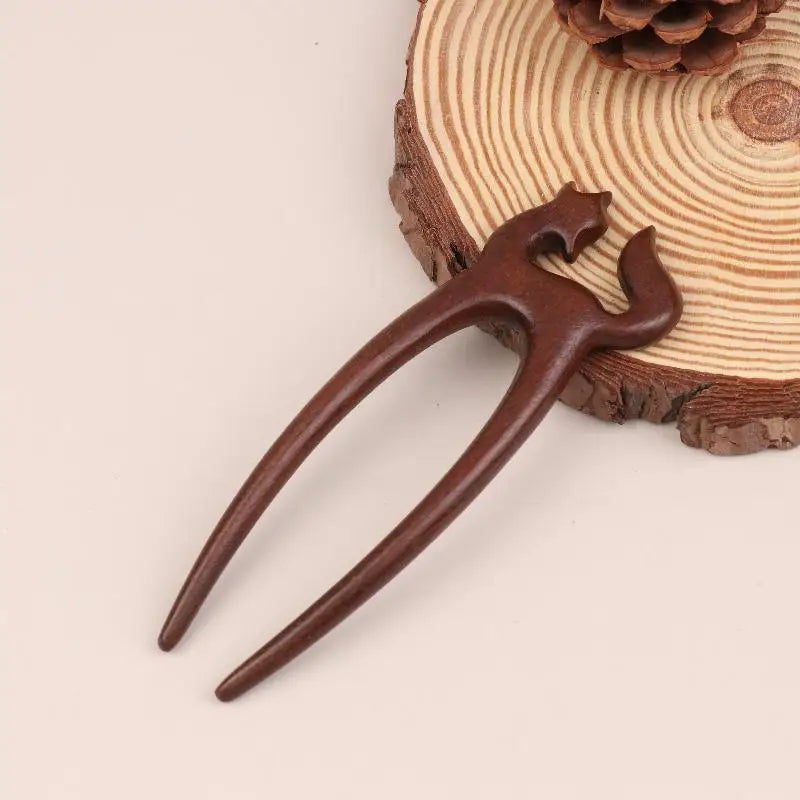 Wooden hair stick u-shaped fork cat butterfly chinese style fashion hairpin headwear girl accessories - 07 / united