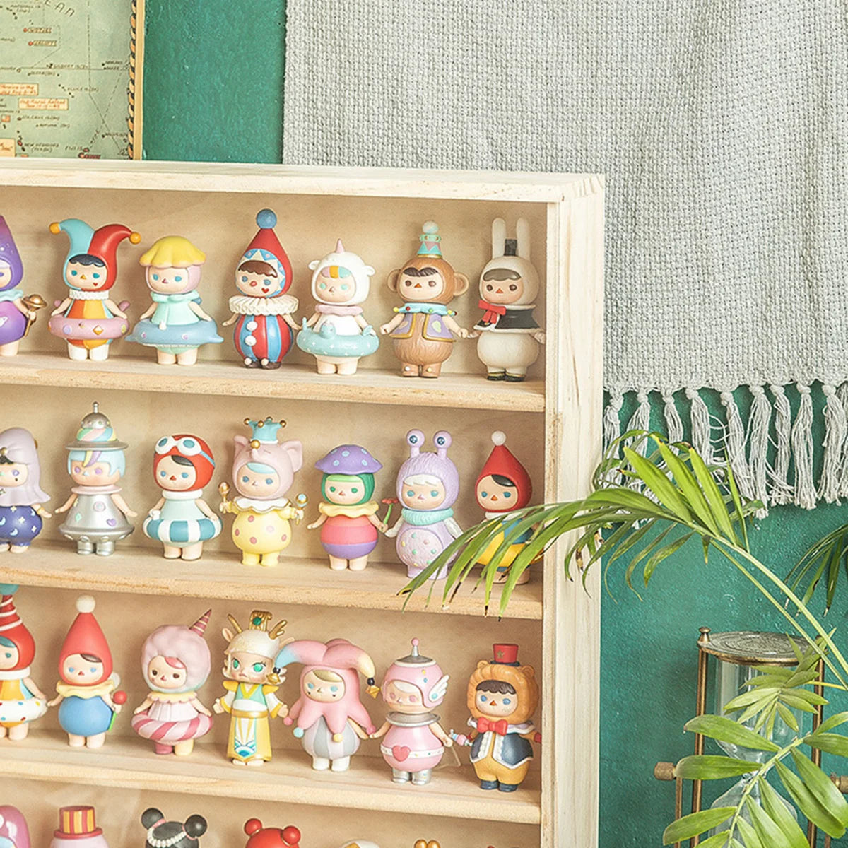 6-layers solid wood wall mounted figurine collection box display cabinet shelf toy storage for living room bedroom