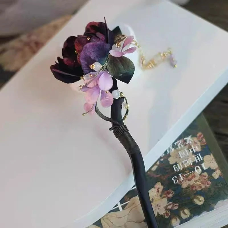 Original intangible cultural heritage edelweiss hairpin high-end new chinese ancient style tassel sandalwood hair