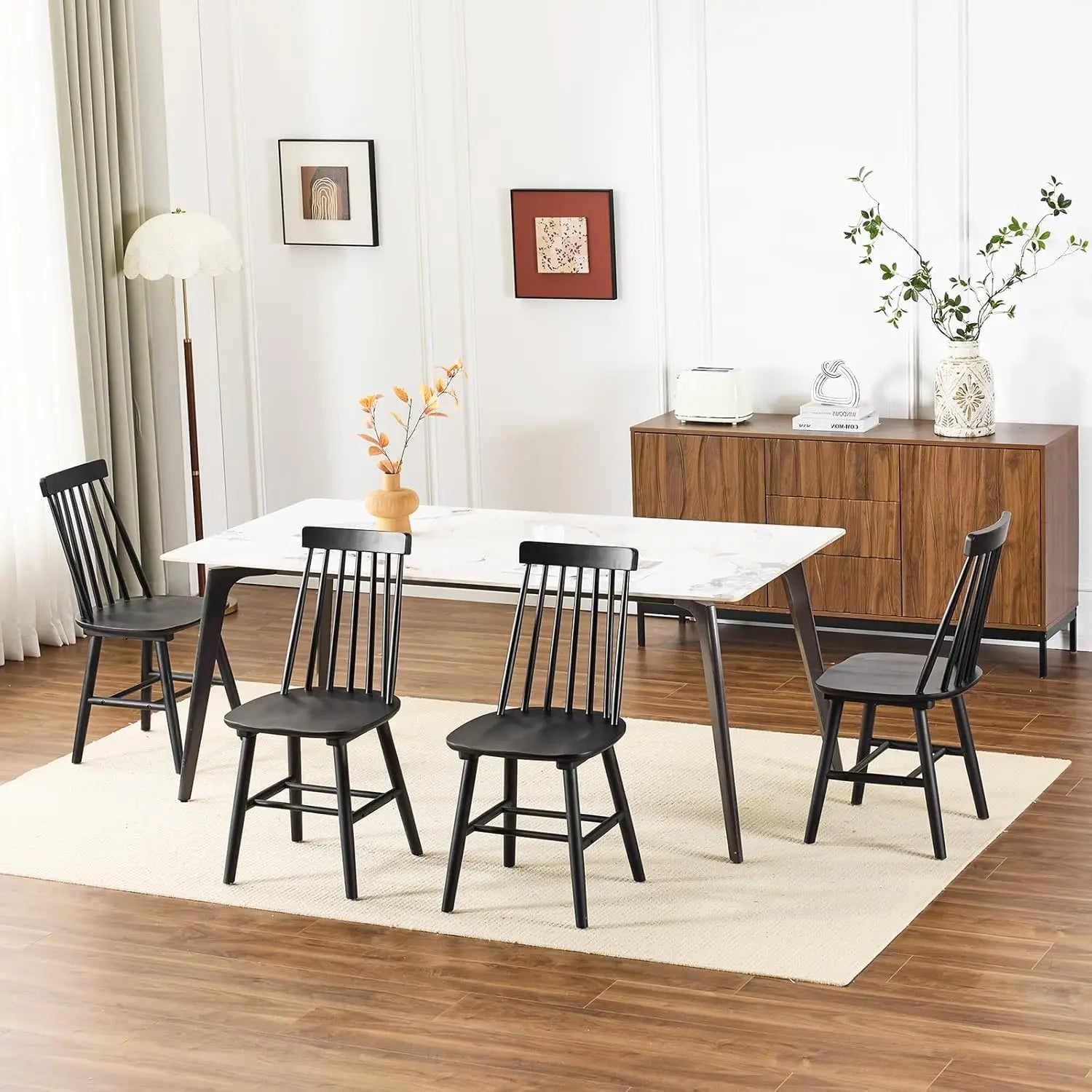 Black wooden dining chairs set of 2 wood room chair spindle side country farmhouse windsor for kitchen