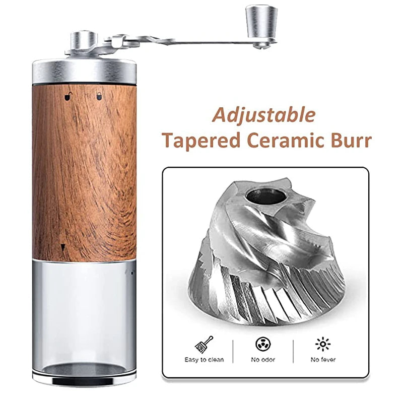 Manual coffee bean grinder portable wood grainstainless steel crank hand coffeegrinder kitchen tool - 1pcs