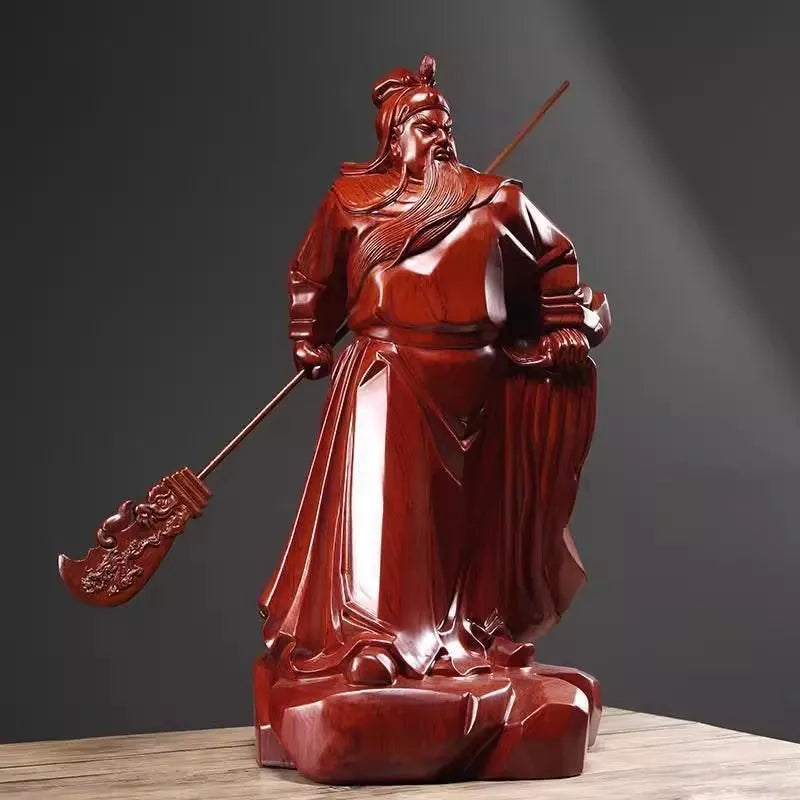 Guan gong statue rosewood carving god of wealth home altar office/shop decor feng shui gift - b / 14cm - religious