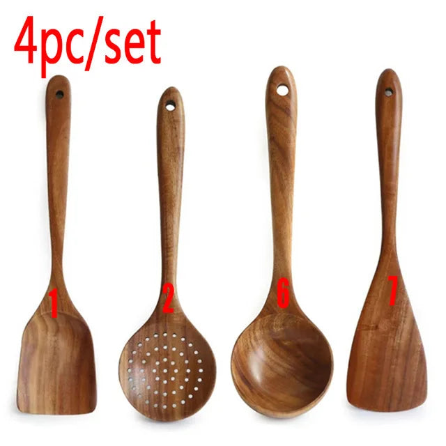 Kitchen sets wooden utensils cooking spoons soup gifts1-10pc - 4pcs