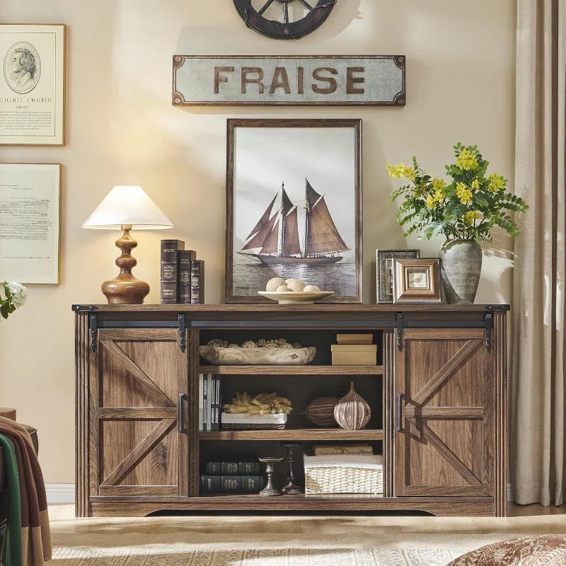 Farmhouse tv stand for 75+ inch 32’’ tall entertainment center w/4 drawers & sliding barn door - united states