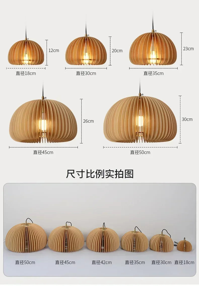 Wood art pendant light japanese style dining room bed bedside e27 base wooden dia18/30/35/42cm hanging lamp home