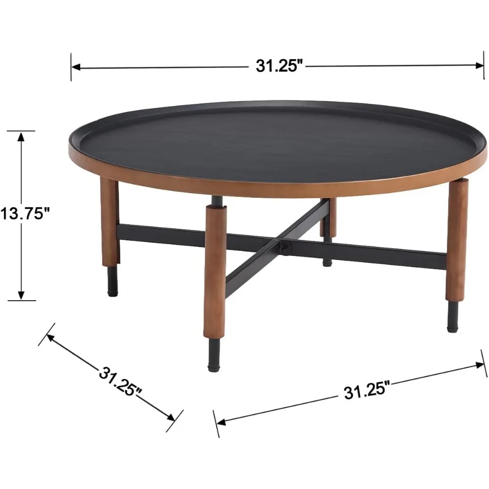 Modern round coffee table circle wooden top with black cross legs base rustic vintage living room easy assembl - united