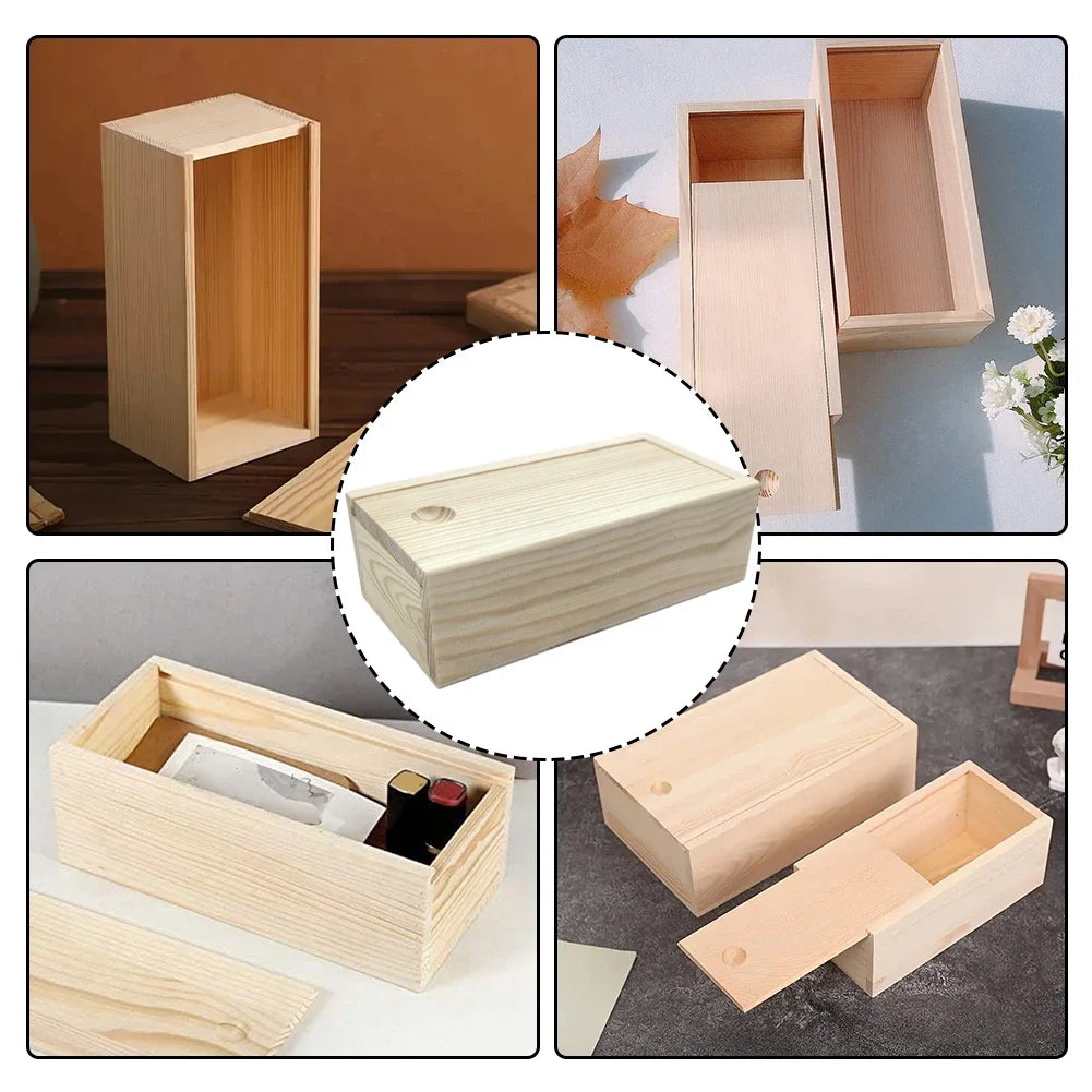 Pine pull-out box sliding cover wooden storage log drawer wood jewelry organizer case diy - box