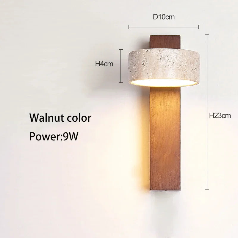 Cream style bedroom bedside wall lamp with pull switch wire rotatable led light stone homestay log wood walnut soft