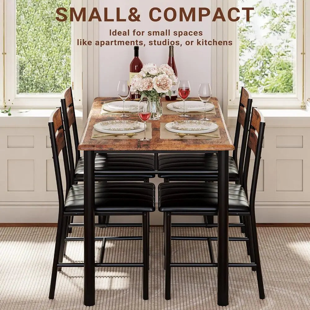 Ironck dining table set for 4 wood kitchen with upholstered chairs room and small spaces rustic brown