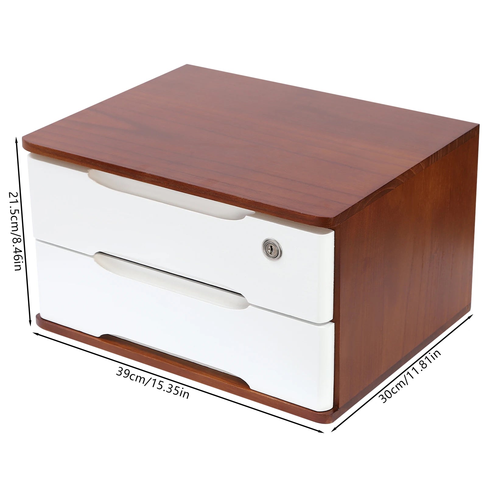 1/2/3 tier desktop storage box wooden drawer organizer with lockable drawers no assembly required - 2-tier walnut-white